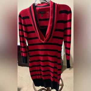Red & black stripped cowl neck sweater/ mini dress